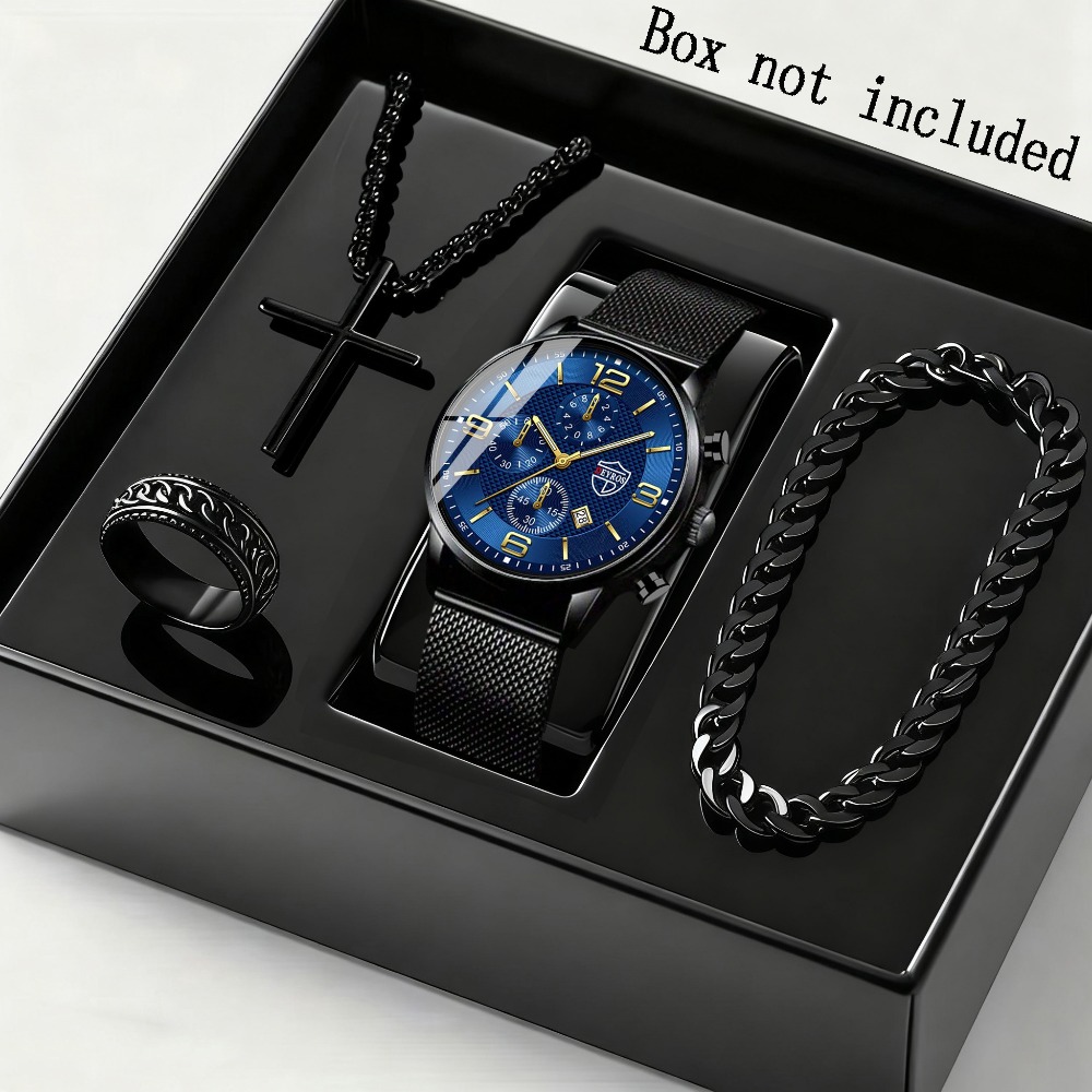 Men Accessories Elegant - 4-teiliges Set: Elegante Quarzuhr und Armband