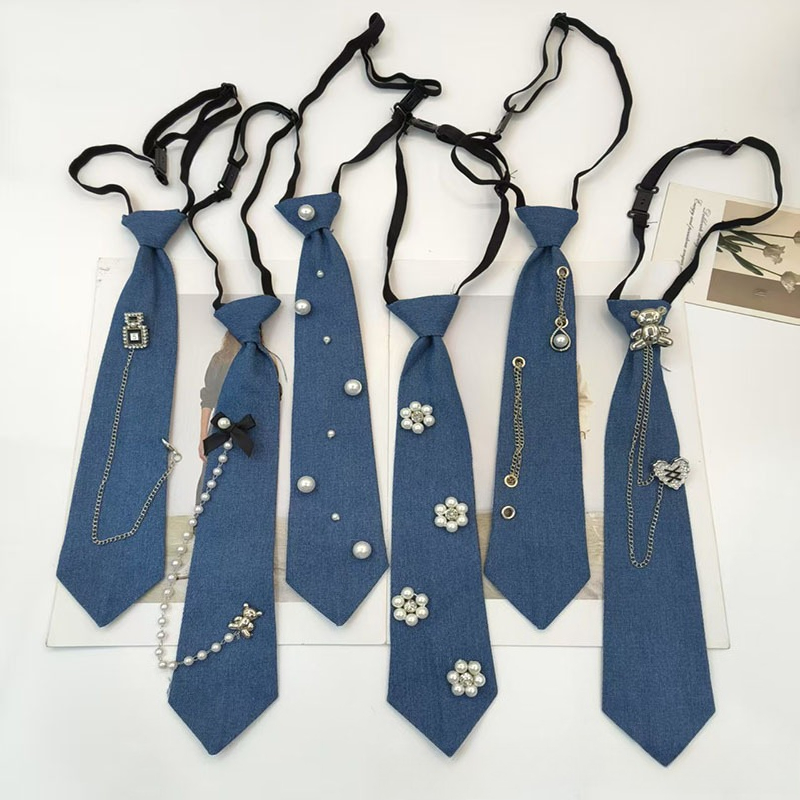 Men Accessories Neck Chain - Blaue Krawatte im Cowboy-Stil, JK-Hemd, Quastenkette,