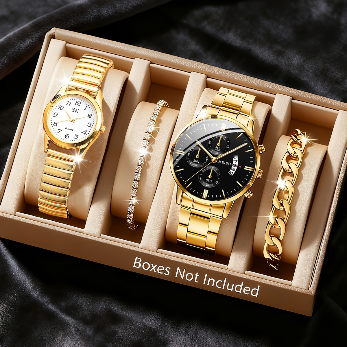Men Accessories Elegant - 4-teiliges modisches Uhren- und Armband-Set für
