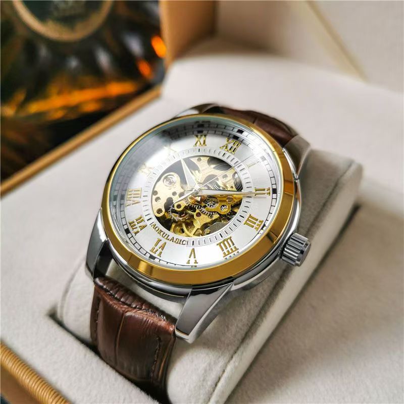 Men Accessories Elegant - Elegante automatische mechanische Herrenuhr mit Skelett-Design