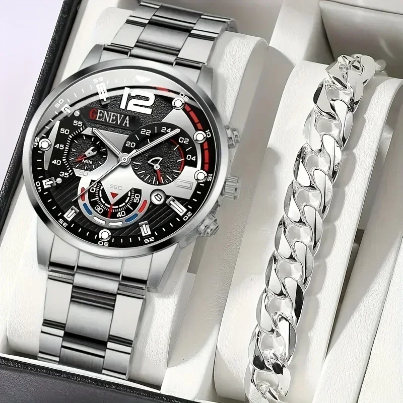 Men Accessories Elegant - 2-teiliges Stilvolles Rundes Quarz-Uhrenset für Herren