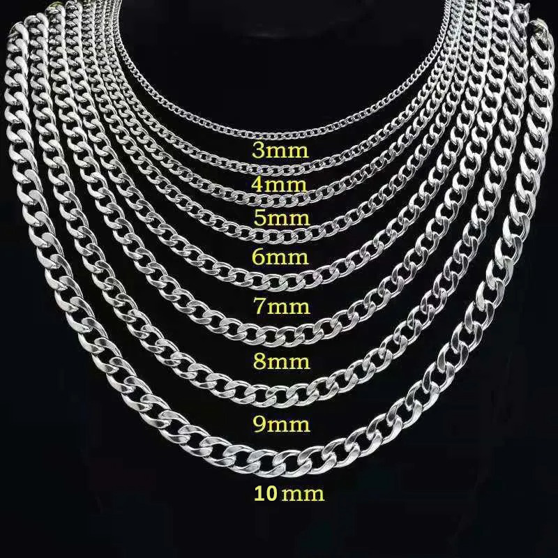 Men Accessories Neck Chain - 925 Sterling Silber plattiert flache kubanische