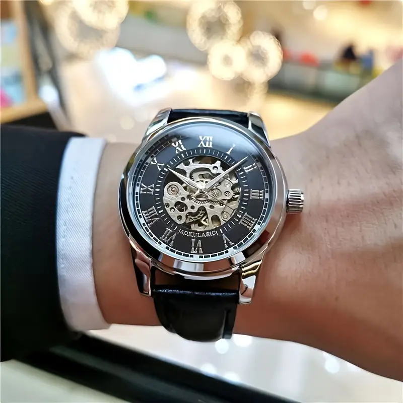 Men Accessories Elegant - Elegante automatische mechanische Herrenuhr mit Skelett-Design